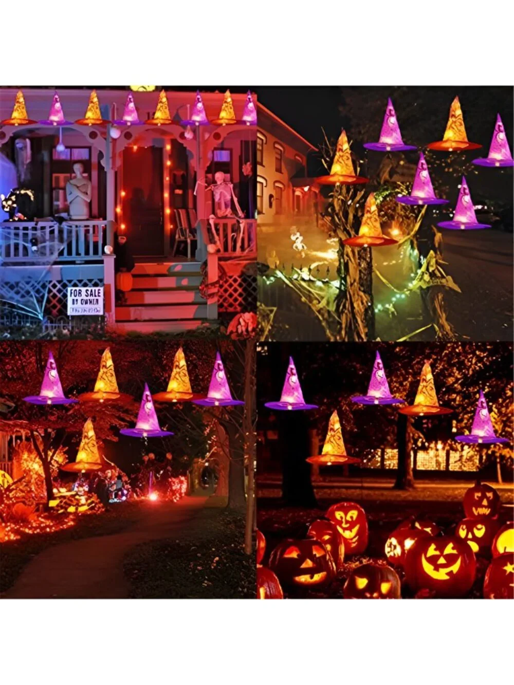 8 Pcs Hanging Witch Hat String Lights, Light Up Waterproof